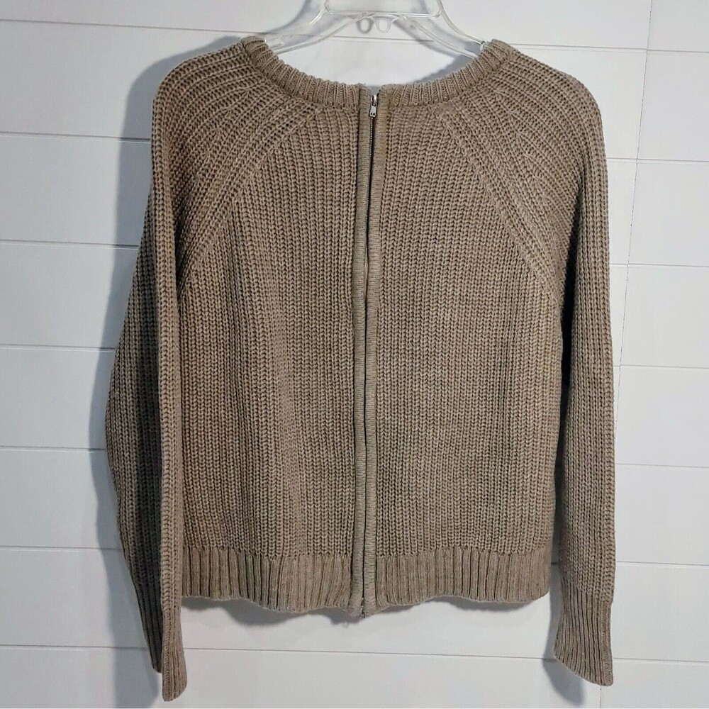 Harve Benard Women's Small Zip Back Sweater Tan Cotton Blend Crewneck Pullover - Picture 3 of 11